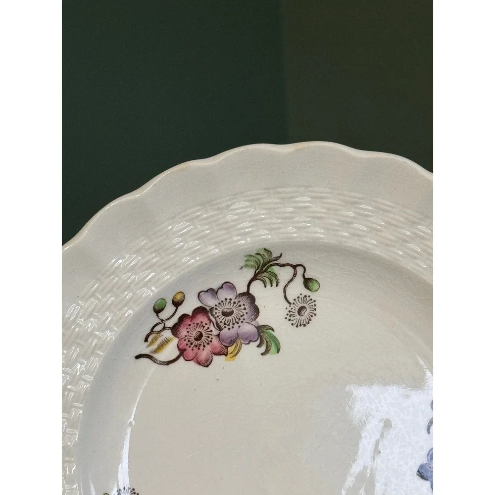 Four Copeland Spode Wicker Lane Floral Basketweave Scalloped Bread Plates